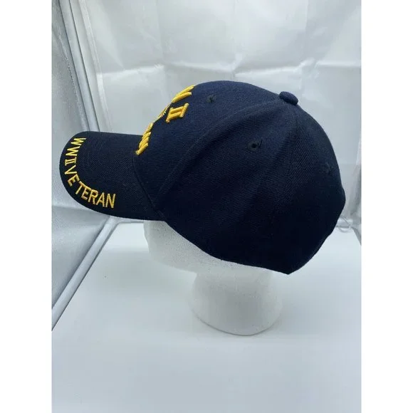 WWII Veteran Navy Blue Adjustable Adult Baseball Cap Hat Military Hook-Loop - Picture 5 of 7